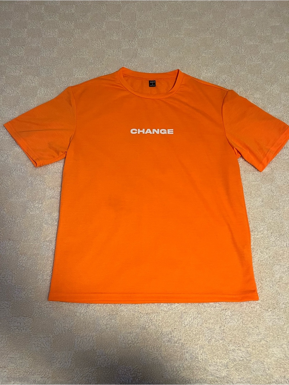 SHEIN CHANGE Men's Bright Orange Crew Neck Tee with Center Logo